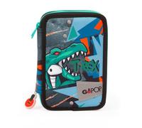 GO POP Astuccio T-Rex, Completo di Set Cancelleria, Astuccio 3 Scomparti per Bambino e Ragazzi, Prima Elementare, Tema Dinosauri, Per Scuola Elementare e Medie