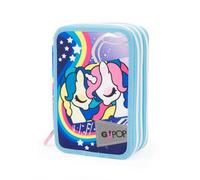 GO POP Astuccio Triplo, Completo di Set Cancelleria, Astuccio 3 Scomparti per Bambine e Ragazze, Prima Elementare, Per Scuola Elementare e Medie