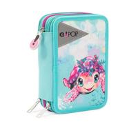 Giochi Preziosi Astuccio triplo scuola Turtle Bloom, 3 zip, 3 scomparti, 18 matite, 18 pennarelli