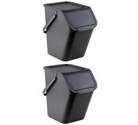 Go Practic Pattumiera da cucina, 2 x 25 l, colore nero, con coperchio, per rifiuti misti, sistema di raccolta differenziata per il riciclaggio, cestino per la separazione, funzione click, cestino in