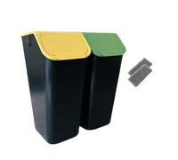 Go Practic Set di 2 bidoni della spazzatura 35 l giallo e verde con coperchio, senza maniglia, sistema di raccolta differenziata dei rifiuti in cucina, sistema di rifiuti con funzione click, + Filtri