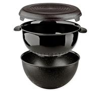 Go Practic: Set di 3 accessori da cucina in plastica: ciotola e colapasta con coperchio, colapasta, ciotola di plastica, insalatiera e colino, lavabile in lavastoviglie 3 L .Cosmos, Nero