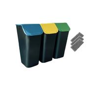 Go Practic - Set di 3 pattumiere da cucina, da 60 L, con coperchio, impilabili, funzione coperchio a scatto, + Filtri