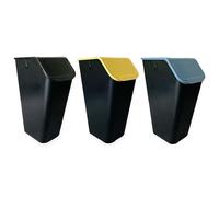 Go Practic - Set di 3 pattumiere da cucina, da 60 L, con coperchio, impilabili, funzione coperchio a scatto