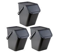 Go Practic - Set di 3 pattumiere e 3 filtri bio in fibra di carbonio, impilabili, con coperchio a scatto, set per raccolta differenziata, per cucina, 3 colori, 25 l ciascuna