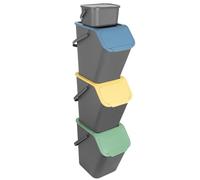 Go Practic - Set di 3 pattumiere impilabili, set per la raccolta dei rifiuti in cucina, con coperchio a scatto, sistema per la raccolta differenziata, 3 x 25 l, colore grigio