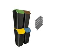 Go Practic - Set di 4 pattumiere da cucina, da 60 L, con coperchio, impilabili, funzione coperchio a scatto + Filtri