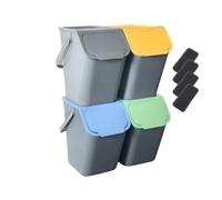 Go Practic - Set di 4 pattumiere e 4 filtri bio in fibra di carbonio, impilabili, con coperchio a scatto, set per raccolta differenziata, per cucina, 4 colori, 25 l ciascuna