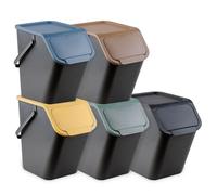 Go Practic - Set di 5 pattumiere da cucina, 60 l, con coperchio, impilabili, funzione coperchio a scatto
