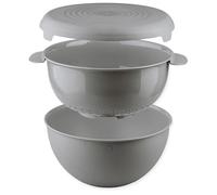Go Practic Set di ciotole per insalata con colino e coperchio, 3 pezzi, grigio, 3 l, in plastica, grande ciotola di plastica