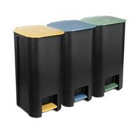 Go Practic Set di Pattumiere a Pedale 3x 40L, Giallo, Verde, Blau, Chiusura Soft, Pattumiera da Cucina per Carta, Vetro, Plastica, Coperchio Colorato