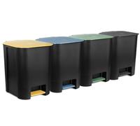 Go Practic Set di Pattumiere a Pedale 4x 25L, Giallo, Verde, Blau, Nero, Chiusura Soft, Pattumiera da Cucina per Carta, Vetro, Plastica e Rifiuti Organici, Per il Riciclo