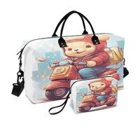 Go School Bear, borsone da viaggio con borsa da toilette e tracolla regolabile, per viaggi, palestra, yoga, fine settimana, Multicolore, Taglia unica, Beauty case