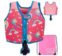 Go Swim Giubbotto Galleggiante - Include borsa da nuoto gratuita Giubbotto da nuoto per bambini con galleggiabilità fissa e cinturino di sicurezza (Magical Unicorns, S (15-19kgs))