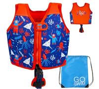 Go Swim Giubbotto Galleggiante - Include borsa da nuoto gratuita Giubbotto da nuoto per bambini con galleggiabilità fissa e cinturino di sicurezza (Deep Sea Divers, L (19-30kgs))