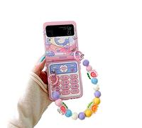 GO-VOLMON Custodia rosa Girly per Galaxy Flip 4, design retrò telefono chiave luna e amore custodia per Z Flip 4, carino donna custodia per Samsung Galaxy Z Flip 4 con perline colorate cinturino