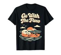 Go with The Flow Cute Sea Otter Retro Animal Maglietta