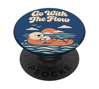 Go With The Flow Cute Sea Otter Retro Animal PopSockets PopGrip Adesivo