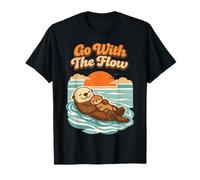 Go with The Flow Sea Otter Retro Animal Maglietta
