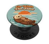 Go With The Flow Sea Otter Retro Animal PopSockets PopGrip Adesivo