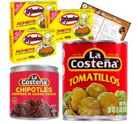 Go2 Groceries Set di spezie messicane: El Yucateco Achiote Pasta (100 g), Chipotles La Costena (199 G), Tomatillos (794 G) con ricetta