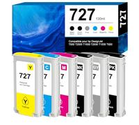 Goadper 727 Cartucce d'inchiostro 130-ml Compatible per HP 727 Cartuccia per HP 727 B3P24A B3P23A B3P22A B3P21A Sostituzione per hp DesignJet T920 T930 T1530 T2500 T1500 （6 Pack-MBK/BK/G/C/M/Y