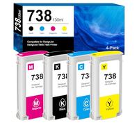 Goadper 738 Cartuccia d'inchiostro 130-ML 498N4A, 498N5A, 498N6A, 498N7A Compatibles per HP 738 cartucce per HP DesignJet T850 T950 Plotter Printer （4 pack- Nero,Giallo,Magenta,Ciano）