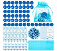 GoaePode Bomboniere blu per baby shower per ragazze, regalo per feste con biglietti di ringraziamento, candele blu glitterate e sacchetti in organza, portachiavi in acrilico, anelli per rivelare il
