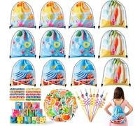 GoaePode Set di 12 bomboniere con animali marini a tema oceano braccialetti adesivi portachiavi e sacchetti con coulisse, accessori per feste estive in piscina per bambini, ragazze, ragazzi, sacchetti