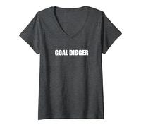 Goal Digger Maglietta con Collo a V, Donna, Grigio Scuro, S