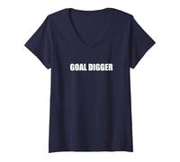 Goal Digger Maglietta con Collo a V, Donna, Navy, S
