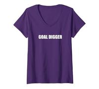 Goal Digger Maglietta con Collo a V, Donna, Viola, S