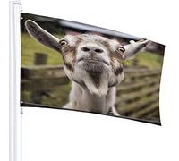Goat Flag 3x5 FT Cute Animal Funny Sheep Head with White Feather in Farmhouse Grass Field Outdoor Flags Large Welcome Yard Banners Home Garden Yard Lawn Decor