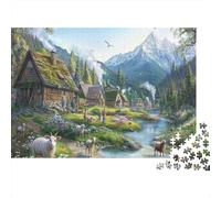 Goats Fiori Villaggio nella valle 1000pcs (75x50cm) Puzzle Adatto Per Adulti E Folla Dai 14 Anni in Su