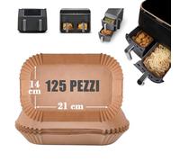 GOAUS Carta Forno per Friggitrice ad Aria Doppio Cestello Rettangolare 20,5x14 cm, 125 Pezzi Accessori Friggitrice ad Aria Doppia per Due Cestelli per Dual Air Fryer Ninja, Cosori, Philips