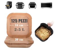 GOAUS Carta Forno per Friggitrice ad Aria Quadrata da 16 a 20 cm,125 Pezzi Accessori Friggitrice ad Aria 2 a 5 Litri per Air Fryer Ninja, Cosori, Philips, Moulinex, Ariete, Princess e Altro Ancora