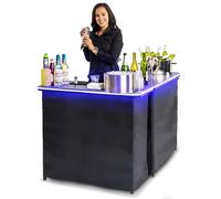 GoBar - Tavolo da bar portatile doppio con luci LED multicolore, stazione mobile per eventi, con custodia per il trasporto