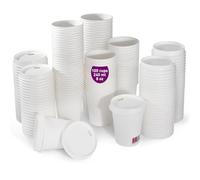 gobecups 100 bicchieri bianchi in cartone da 240 ml 8 oz con coperchi in carta, resistenti a prova di perdite e senza odori, per caffè tè e bevande, set usa e getta per ufficio feste bar take away