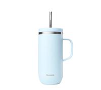 QWETCH - Cold Cup Termico 600ml con Manico e Cannuccia Blu Pastello - 24h Ghiacciato & 12h Freddo - Borraccia Termica in Acciaio Reciclato, Anti-Schizzi - Perfetto per Bevande Fredde e Caffè Freddo