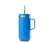 QWETCH - Cold Cup 600 ml con manico e cannuccia - 24 ore ghiacciato e 12 ore freddo - blu azzurro - borraccia termica in acciaio inox, tazza termica caffè