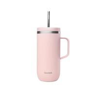 QWETCH - Cold Cup Termico 600ml con Manico e Cannuccia Rosa Pastello - 24h Ghiacciato & 12h Freddo - Borraccia Termica in Acciaio Reciclato, Anti-Schizzi - Perfetto per Bevande Fredde e Caffè Freddo