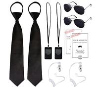 Gobesty 8 pezzi da uomo in costume nero, accessori per costume da agente, costume da Mib Security con cravatta, occhiali da sole, porta carte, tubo per cuffie per Halloween, carnevale, feste in