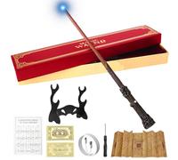 Gobesty Bacchetta magica a LED con ricarica USB, set di bacchetta magica per cosplay con scatola regalo, supporto per bacchetta magica, carta e mappa, per feste, carnevale, Halloween (bacchetta magica