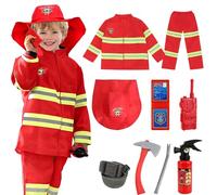 Gobesty Costume da Pompiere per Bambini, Lavabile Costume Pompiere Bambino con Accessori di Pompieri, Set di Vigile del Fuoco Gioco D'Imitazione per Carnevale Bambino Gioco di Ruolo Regalo 3+ Anni