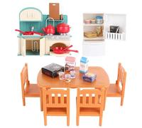 Gobesty Mobili Casa Bambole, Set di Mobili per Accessori Casa Delle Bambole Include Tavolo, Sedie, Frigorifero, Pentole e Padelle, Mobili in Miniatura Per Bambini Dai 3 Anni in Su