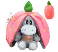 Gobesty Peluche a forma di asino, con movimento respiratorio e musica, morbido peluche che dorme con luce calda, peluche per neonati e giovani mamme (fragola)