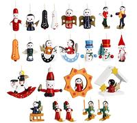 Gobesty Set di Ornamenti in Legno di Natale - 24 Ciondoli Dipinti a Mano, Decorazioni d'Albero Con Pupazzo di Neve, Cavallo, Slitta e Angelo - Fatto a Mano