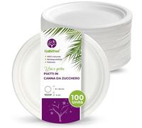 GoBeTree 100 Piatti Usa e Getta 23 cm Canna da Zucchero, Tondi, Piani | Piatti tondi bianchi ed eleganti in bagassa, il piatto piano di tutti i giorni per antipasti, insalate e pasta