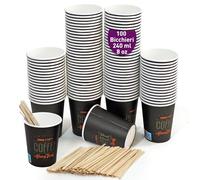 GoBeTree 100 tazze da caffè espresso in cartone usa e getta da 240 ml con agitatori da caffè in legno. tazze da caffè da portare via.