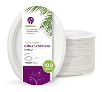 GoBeTree 100 vassoi ovale 26 x 20 cm di canna da zucchero. Vassoi monouso in canna da zucchero bianca extra forte. Per campeggio, picnic, feste, barbecue, feste di compleanno